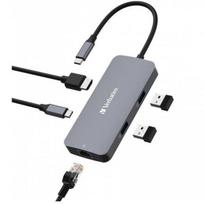 Verbatim USB-C kelių prievadų adapteris – Pro CMH-05 – HDMI, RJ45, USB-A, USB-C PD – Greitas įkrovimas iki 85 W