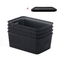 Plastikinės pintos dėžutės su dangčiu, Juoda
