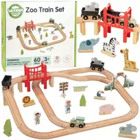 WOOPIE GREEN Medinis zoologijos sodo traukinio rinkinys XL Magnetinis traukinio bėgių kelias 60 el. FSC