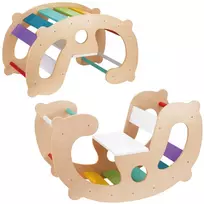 WOOPIE GREEN Medinis vaivorykštinis supynės lopšys ir tiltelis 2-in-1 Montessori FSC