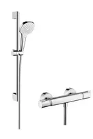 Hansgrohe Croma Select E – dušo rinkinys Vario su termostatiniais maišytuvais, dušo strypas 65 cm, 3 srove, baltas / chromuotas 27081400