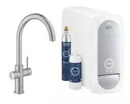 Grohe Blue Home – kriauklės maišytuvas su aušinimo įrenginiu ir vandens filtru, SuperSteel 31455DC1