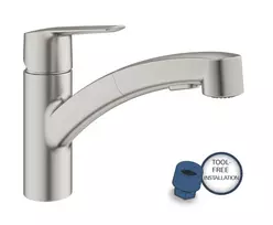 Grohe QuickFix Start – vienos rankenos maišytuvas su ištraukiamu dušo galvute, Supersteel 30531DC1
