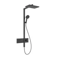 Hansgrohe Raindance Alive Q – dušo komplektas su termostatu, 21x34 cm, 3 srovių tipai, EcoSmart, chromuotas, šlifuotas juodas 24581340