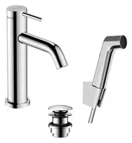 Hansgrohe Tecturis S – praustuvo maišytuvas su „Push-Open“ išleidimo komplektu ir bidė dušo galvute, EcoSmart, chromas 73211000