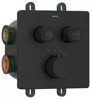 Sapho Smart Select – į sieną įmontuojamas termostatinis maišytuvas, skirtas 2 vartotojams, su montavimo korpusu, juodas matinis RP042B