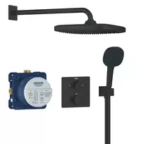 Grohe – dušo komplektas su įmontuojamu termostatu, su montavimo korpusu, 25x25 cm, 2 srovių tipai, matinis juodas 348822430