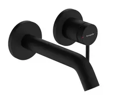 Hansgrohe Tecturis S – į sieną įmontuojamas praustuvo maišytuvas, su išleidimo komplektu, 2 skylių montavimas, EcoSmart, matinis juodas 73350670