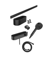 Hansgrohe WallStoris – dušo galvutės rinkinys 105, 3 srove, termostatas ir vonios kambario priedai, juodas matinis 24250670