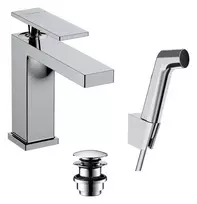 Hansgrohe Tecturis E – praustuvo maišytuvas su „Push-Open“ išleidimo komplektu ir bidė dušu, EcoSmart, chromuotas 73210000