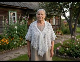 Didelė naturaliai balta vilnonė skraistė, didelė megzta skara