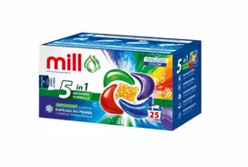 MILL PRO 5k skalbimo kapsulės + COLOR minkštinančios granulės, 25 vnt. (didmeninė pakuotė, 8 vnt.)