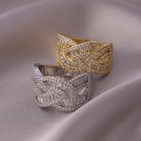 Luxurious European & American INS Cross Zircon Wide Band Ring with Full Diamond Detailing sidabras