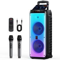 T38 Didelis Bluetooth garsiakalbis, Belaidis garsiakalbis su ratukais ir stūmimo rankena, Karaoke mašina su dviem mikrofonais su TWS