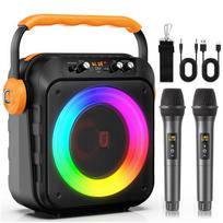 Karaoke grotuvas su 2 mikrofonais, nešiojamas Bluetooth garsiakalbis su 6,8  žemų dažnių garsiakalbiais, karaoke grotuvas su PA sistema suaugusiems ir vaikams
