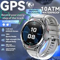 2025 Naujas GPS Sportinis Išmanusis Laikrodis Vyrams 1.43 colio HD AMOLED Ekranas Kompasas Bluetooth Skambutis Širdies Ritmas Atsparus Vandeniui Išmanusis Laikrodis Skirtas Android IOS Silicone Belt juoda