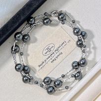 Autumn and Winter Vintage Tahitian Black Pearl Faux Crystal Pearl Necklace Clavicle Chain Sweater Chain