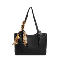 Women's Large Capacity Tote Bag with Scarf Decoration and Lychee Grain - Crossbody Solid Color Fashion Accessory juoda