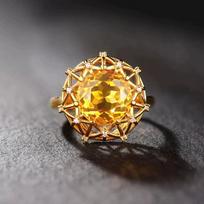 Luxurious Bird's Nest Yellow Crystal Ring & Colorful Gemstone Earrings Necklace Set