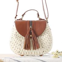 New Style Women's Woven Paper Rope Crossbody Beach Bag balta