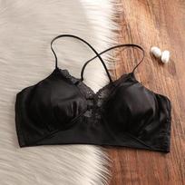 Prancūziškas šventinis šilkinis su plonomis petnešėlėmis camisole liemenėlė - Moteriški satininiai šilkiniai (šilkmedžio šilko) apatiniai drabužiai 34/75 juoda