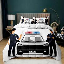 Policijos automobilio antklodės užvalkalas Juodas policininko automobilis Dvigulės lovos patalynės komplektas Animacinis transporto priemonės pledo užvalkalas Raudoni policijos žibintai Poliesterio antklodės užvalkalas 70x133cm 2pcs