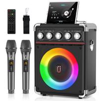 Karaoke aparatas su 2 mikrofonais: HWWR Nešiojama karaoke mašina suaugusiems vaikams, vakarėlių Bluetooth garsiakalbis su žemų/aukštų dažnių reguliavimu