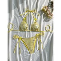 Blizgantis Rožinis Bikini Ekstremalus Dirželis Be Nugaros Maudymosi Kostiumas Push Up Kawaii Kaspinė Atostogų Maudymosi Kostiumas Moteriškas Mikro Tangas Paplūdimio Maudymosi Kostiumas S geltona
