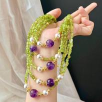 Vintage Niche Design Premium Natural Amethyst Natural Peridot Clavicle Chain Necklace yellow