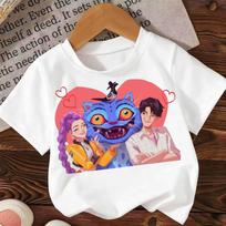 Demonų medžiotojai Kpop marškinėliai Mergaitėms Berniukams Trumpomis rankovėmis Violetiniai Marškinėliai Anime Vaikų drabužiai Huntrix Tigras Harajuku Viršūnės Marškinėliai Dovanos 110