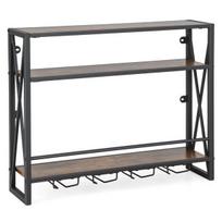 Costway 3 pakopų metalinė sieninė vyno lentyna, ruda