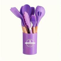 12 dalių silikoninis virtuvės įrankių rinkinys, Violetinė