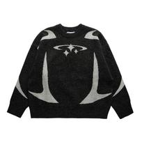 KOSY Men's Vintage Knitwear Y2K Stars Graphic Sweaters Winter Harajuku Oversized Pullover Sweater Unisex Aesthetic Clothes For Teens S juoda
