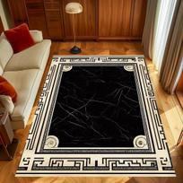 Juodas ir auksinis graikiškų motyvų kilimas Marmuro rašto kilimas Neslystanti grindų danga Tinka svetainei, miegamajam ir namų dekoravimui 40X60cm