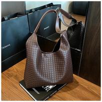 Women's Large Capacity Woven PU Crossbody Shoulder Bag - Solid Color & Versatile Tote 30*5*9*35cm raudona