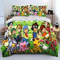 Digimon Adventure Monster Cartoon Comforter Bedding Set,Duvet Cover Bed Set Quilt Cover Pillowcase,king Queen Size Bedding Set EU single(135x200cm)