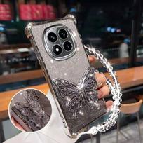 Smūgiams atsparus blizgus dengtas dėklas skirtas Xiaomi Redmi 15 15C Note 15 Note 14 Pro Plus 14C 4G 5G drugelio formos telefono laikiklis apyrankė Dangtelis Redmi Note 14 5G