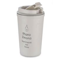 Metalinis termopuodelis Mano žmona kaštesnė nei kava, 400ml, baltas
