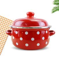 Emaliuotas porcelianinis sriubos puodas su dangčiu, Storesnis dviejų rankenų troškinimo puodas, Greitųjų makaronų dubuo, Indukcinės kaitlentės puodas namams Caliber 16cm
