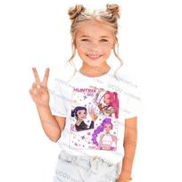 Kids T-shirts Kpop Demon Hunters Short Sleeve Cute Casual Fashion Polyester Kids T-shirt Boy Girl Top 110 balta