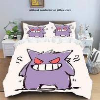 Pokemonų Animacinis Anime Patalynės Komplektas Kawaii Pikachu Gengar Eevee Charizard Antklodė Užvalkalas Pagalvės Užvalkalas Vaikų Lova Rinkinys Viengulis Karališkas Dydis EU Twin 135x200cm gray
