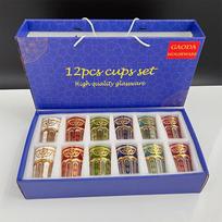 12-piece set, Colored Moroccan Tea Cup, Light luxury gold stamping glass cup, Arabic Restaurant Tea Mug, Home glass water cup 180ml