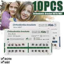 10 vnt./rinkinys Dantų ortodontinis metalinis breketas Mini Roth MBT Slot.022 Kabliukai 3 roth