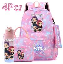 4 vnt./rinkinys KPOP spausdintas kuprinė, rankinė, pieštukinė su 750 ml vandens buteliuku paaugliui berniukui, mergaitei, didelės talpos knygų krepšys, mokyklinė kuprinė, gertuvė