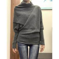Women's Fashion Turtleneck Sweater Women's Autumn and Winter Bat Sleeve Sweater Top M pilka