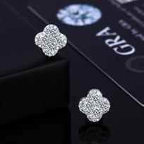 925 prabangūs auskarai su mozanito keturlapiu dobilu ir žvaigždžių šviesa s925 Sterling Silver
