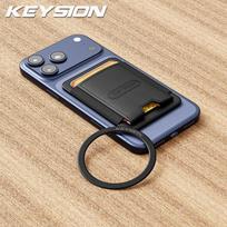 KEYSION Magnetinis kortelių laikiklio dėklas Magsafe dėkliukui iPhone 17 16 15 Pro Max Samsung Huawei Elastinga PU odos piniginės tipo dėklas Telefonui gray