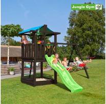 Nsh Nordic Jungle Gym Hut žaidimų bokštas, komplektuojamas su sūpynių moduliu ir čiuožykla, gruntuotas juodai (806-282SX)