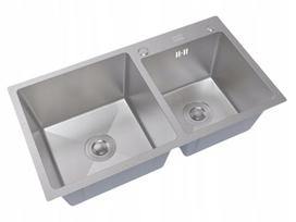 Dvigubo dubens virtuvės kriauklė INOX 78x43 + dozatorius, krepšys, be skylės
