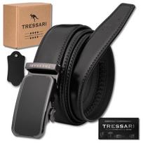 Vyriškas juodas kelnių diržas, 125 cm, automatinis, natūralios odos, TRESSARI
